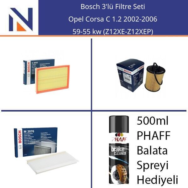 Opel Corsa C 1.2 2002-2006 Bosch 3'lü Filtre Seti