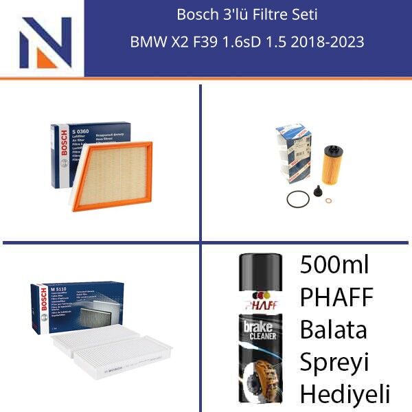 BMW X2 F39 1.6sD 1.5 2018-2023 Bosch 3'lü Filtre Seti
