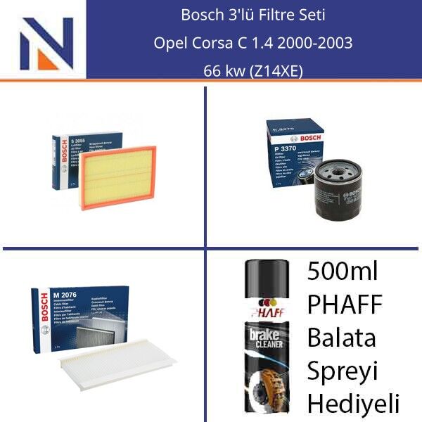 Opel Corsa C 1.4 2000-2003 Bosch 3'lü Filtre Seti