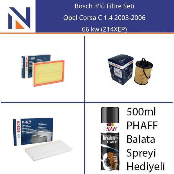 Opel Corsa C 1.4 2003-2006 Bosch 3'lü Filtre Seti