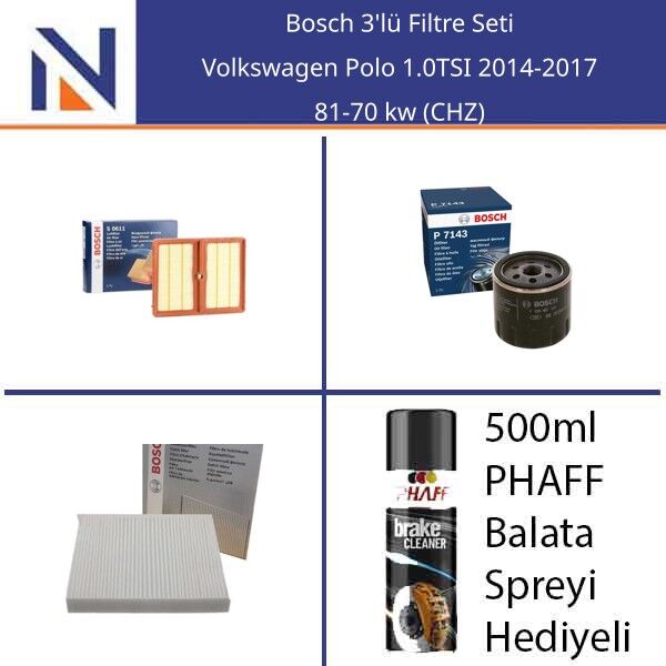 Volkswagen Polo 1.0TSI 2014-2017 Bosch 3'lü Filtre Seti
