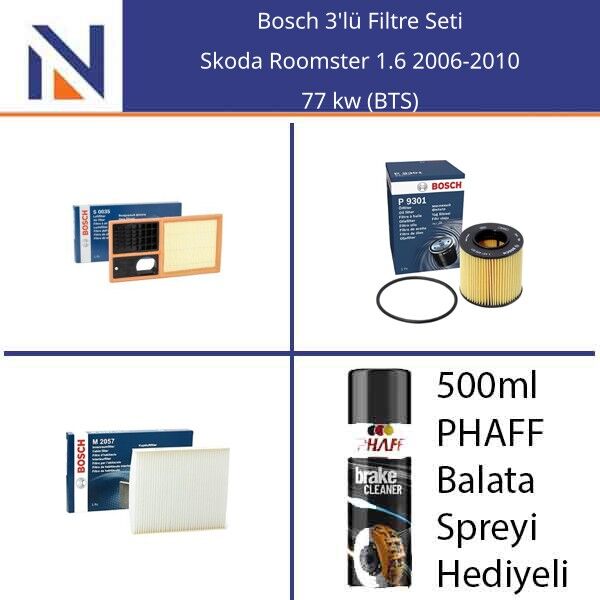 Skoda Roomster 1.6 2006-2010 Bosch 3'lü Filtre Seti