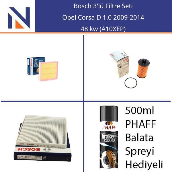 Opel Corsa D 1.0 2009-2014 Bosch 3'lü Filtre Seti