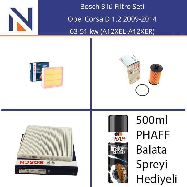 Opel Corsa D 1.2 2009-2014 Bosch 3'lü Filtre Seti