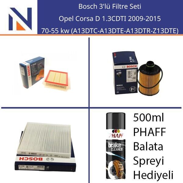Opel Corsa D 1.3CDTI 2009-2015 Bosch 3'lü Filtre Seti