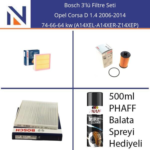 Opel Corsa D 1.4 2006-2014 Bosch 3'lü Filtre Seti