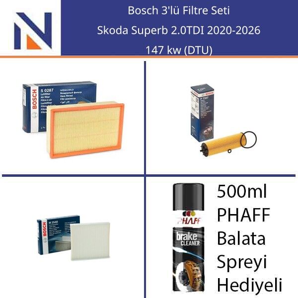 Skoda Superb 2.0TDI 2020-2026 Bosch 3'lü Filtre Seti