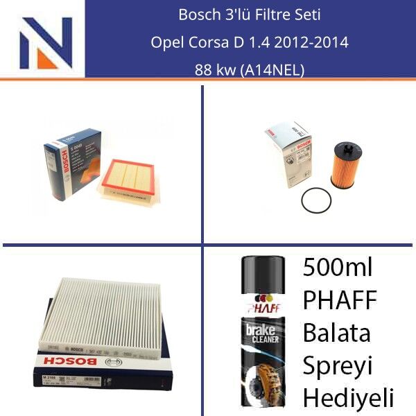Opel Corsa D 1.4 2012-2014 Bosch 3'lü Filtre Seti