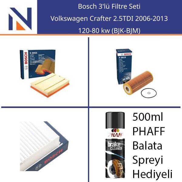 Volkswagen Crafter 2.5TDI 2006-2013 Bosch 3'lü Filtre Seti