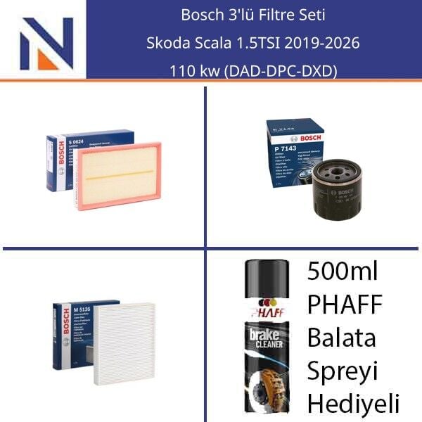 Skoda Scala 1.5TSI 2019-2026 Bosch 3'lü Filtre Seti