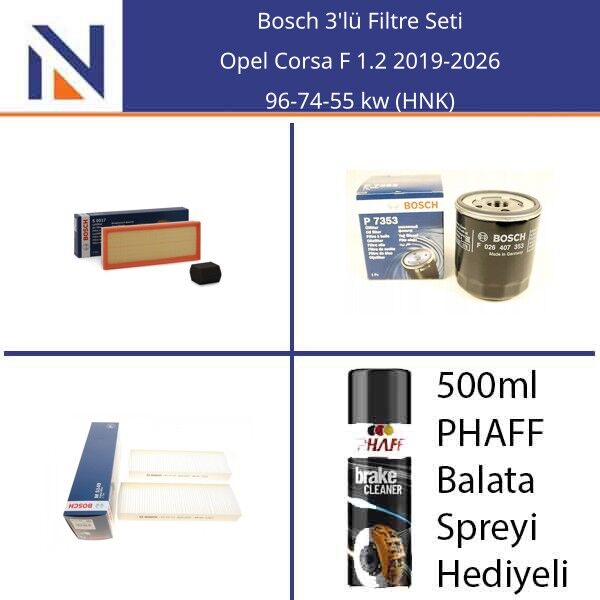 Opel Corsa F 1.2 2019-2026 Bosch 3'lü Filtre Seti
