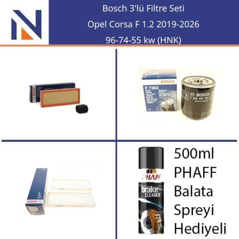 Opel Corsa F 1.2 2019-2026 Bosch 3'lü Filtre Seti