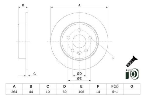 Opel Astra K 1.4 2015-2022 Bosch Arka Disk 264mm 2 Adet
