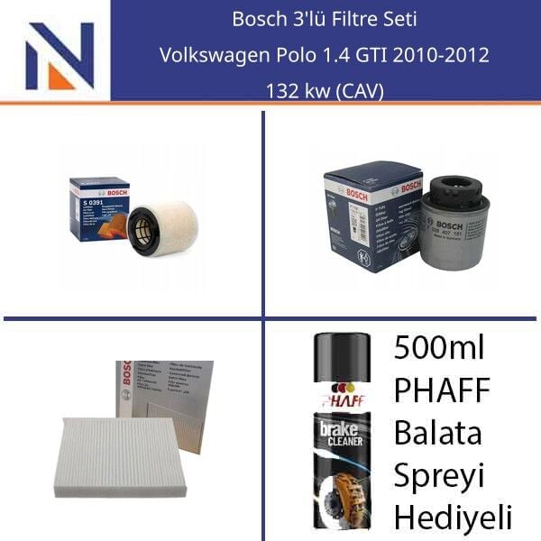 Volkswagen Polo 1.4 GTI 2010-2012 Bosch 3'lü Filtre Seti