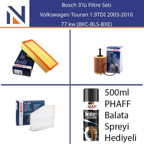 Volkswagen Touran 1.9TDI 2003-2010 Bosch 3'lü Filtre Seti