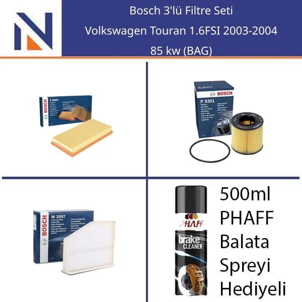 Volkswagen Touran 1.6FSI 2003-2004 Bosch 3'lü Filtre Seti