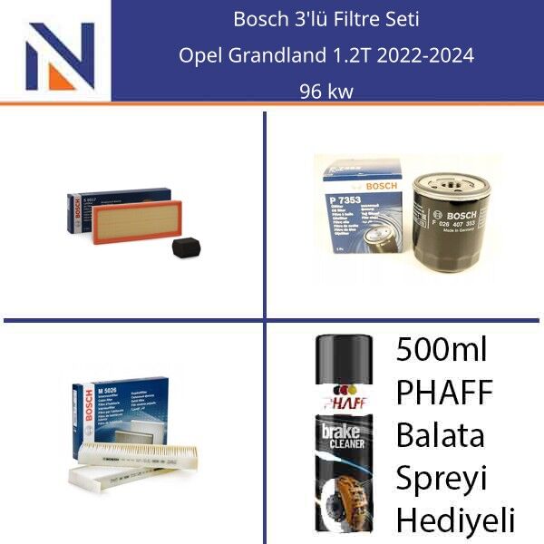 Opel Grandland 1.2T 2022-2024 Bosch 3'lü Filtre Seti