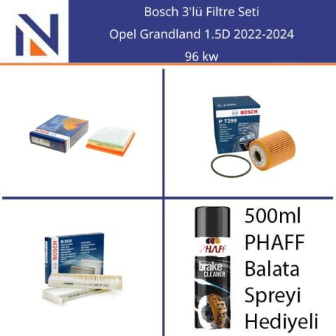 Opel Grandland 1.5D 2022-2024 Bosch 3'lü Filtre Seti