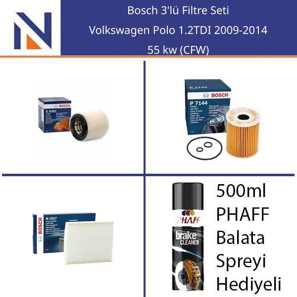 Volkswagen Polo 1.2TDI 2009-2014 Bosch 3'lü Filtre Seti