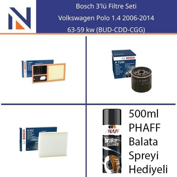 Volkswagen Polo 1.4 2006-2014 Bosch 3'lü Filtre Seti
