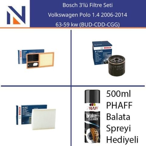 Volkswagen Polo 1.4 2006-2014 Bosch 3'lü Filtre Seti