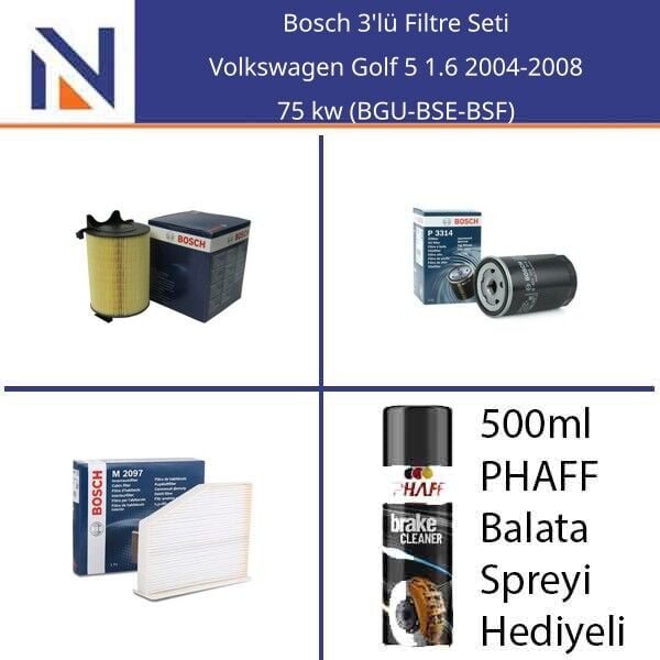Volkswagen Golf 5 1.6 2004-2008 Bosch 3'lü Filtre Seti