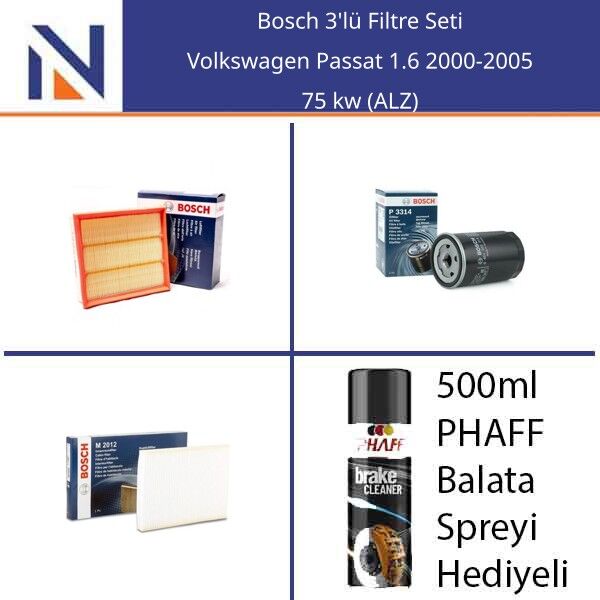 Volkswagen Passat 1.6 2000-2005 Bosch 3'lü Filtre Seti