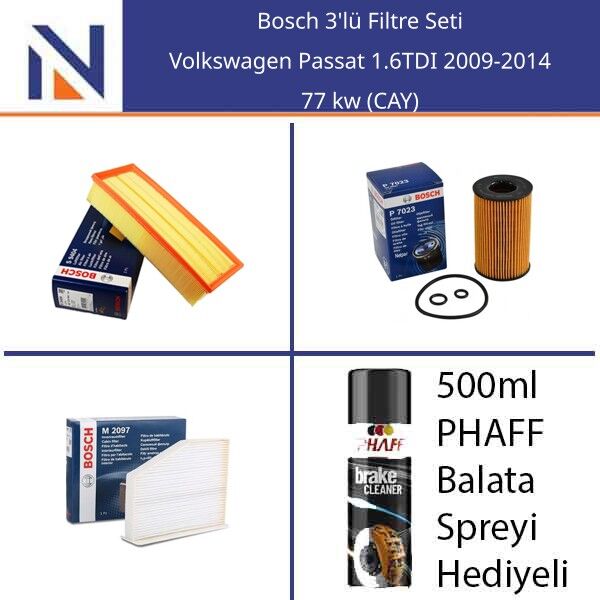 Volkswagen Passat 1.6TDI 2009-2014 Bosch 3'lü Filtre Seti