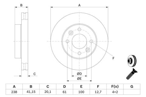 Renault Kangoo 1 1.9D 1998-2008 Bosch Ön Disk Havalı 238mm 2 Adet