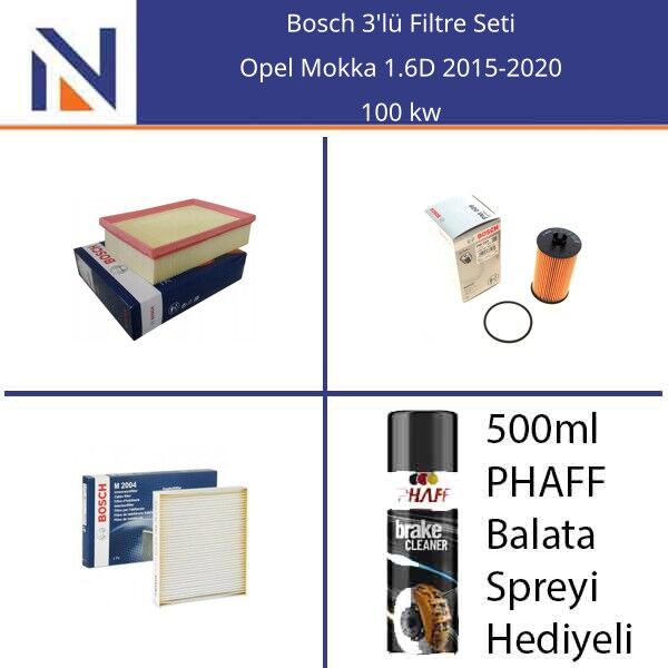 Opel Mokka 1.6D 2015-2020 Bosch 3'lü Filtre Seti