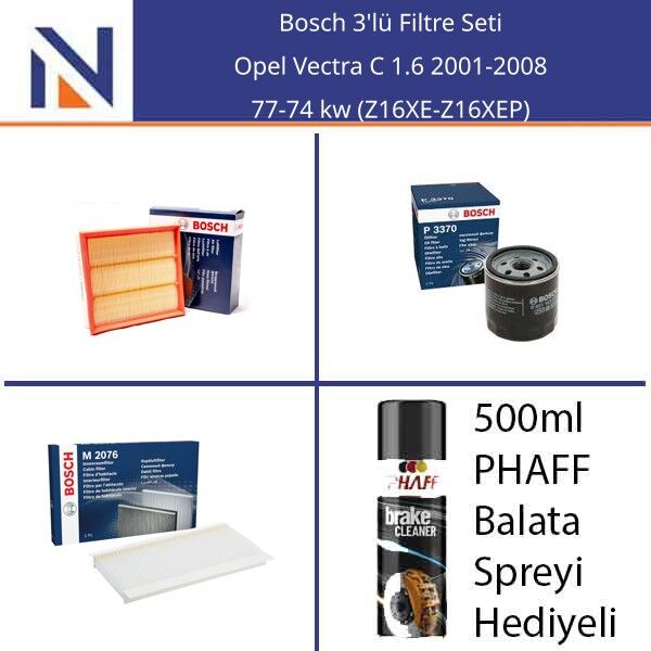 Opel Vectra C 1.6 2001-2008 Bosch 3'lü Filtre Seti