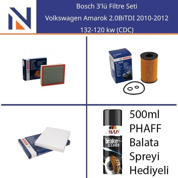 Volkswagen Amarok 2.0BiTDI 2010-2012 Bosch 3'lü Filtre Seti