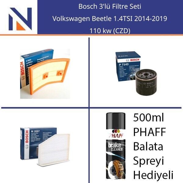 Volkswagen Beetle 1.4TSI 2014-2019 Bosch 3'lü Filtre Seti