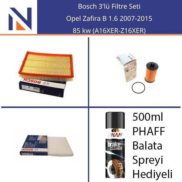 Opel Zafira B 1.6 2007-2015 Bosch 3'lü Filtre Seti