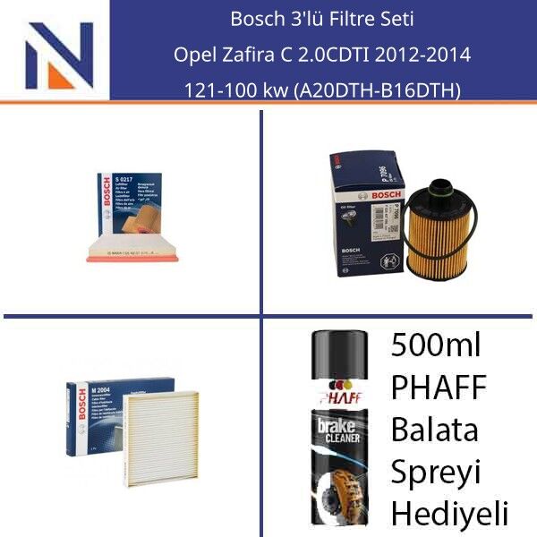 Opel Zafira C 2.0CDTI 2012-2014 Bosch 3'lü Filtre Seti