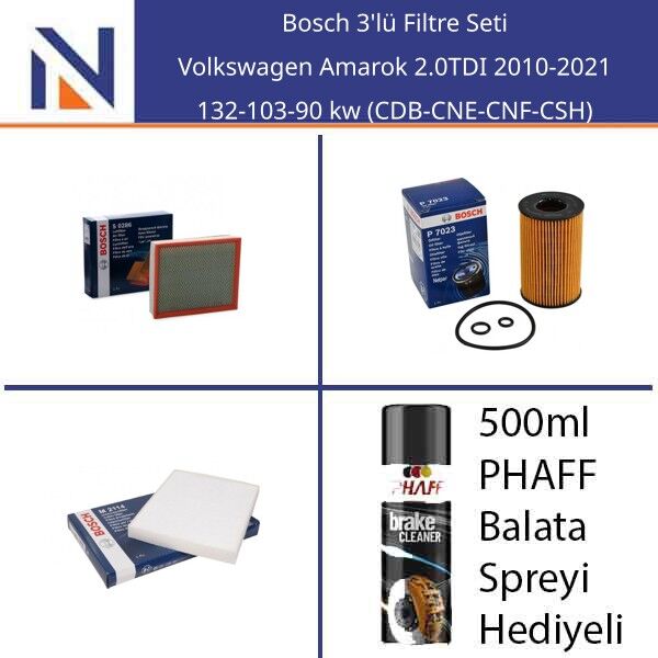 Volkswagen Amarok 2.0TDI 2010-2021 Bosch 3'lü Filtre Seti