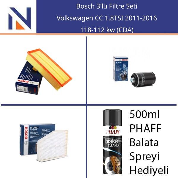 Volkswagen CC 1.8TSI 2011-2016 Bosch 3'lü Filtre Seti
