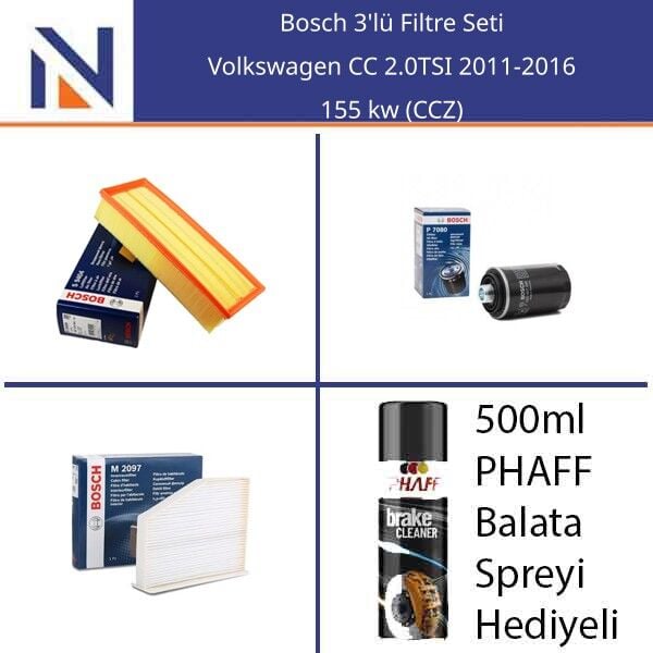 Volkswagen CC 2.0TSI 2011-2016 Bosch 3'lü Filtre Seti