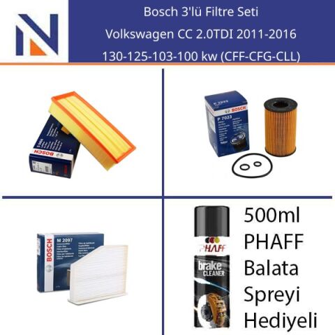 Volkswagen CC 2.0TDI 2011-2016 Bosch 3'lü Filtre Seti