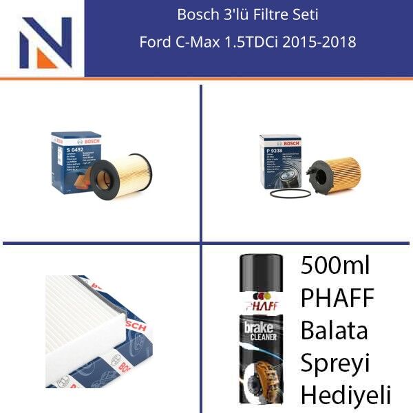 Ford C-Max 1.5TDCi 2015-2018 Bosch 3'lü Filtre Seti