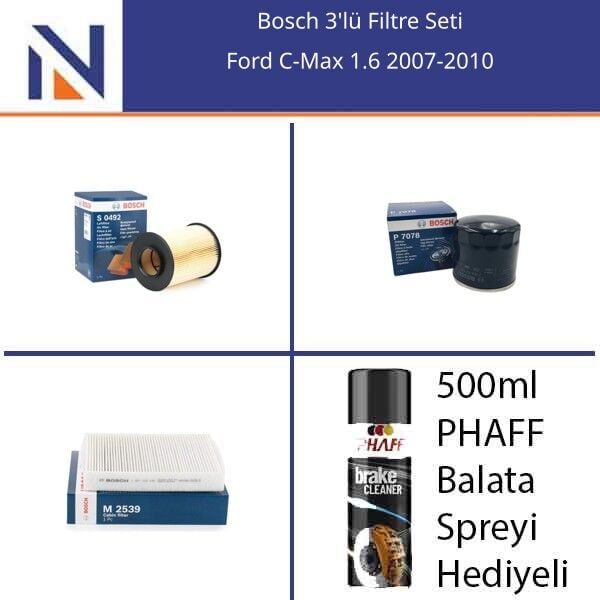 Ford C-Max 1.6 2007-2010 Bosch 3'lü Filtre Seti