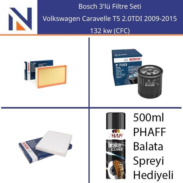 Volkswagen Caravelle T5 2.0TDI 2009-2015 Bosch 3'lü Filtre Seti