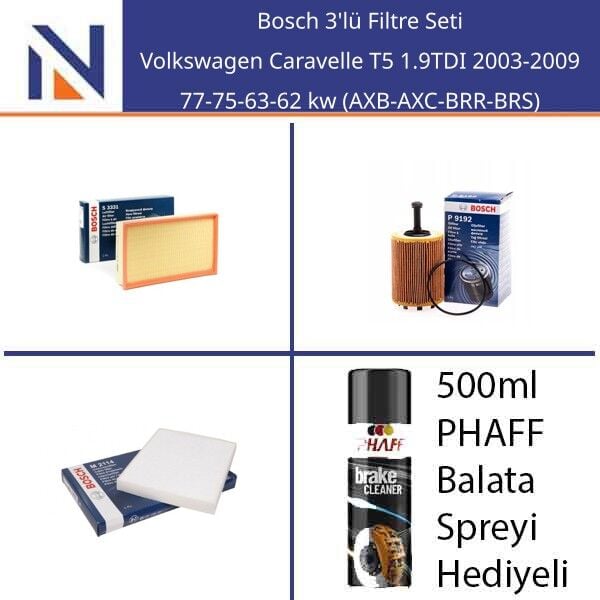 Volkswagen Caravelle T5 1.9TDI 2003-2009 Bosch 3'lü Filtre Seti