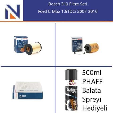 Ford C-Max 1.6TDCi 2007-2010 Bosch 3'lü Filtre Seti