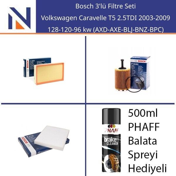 Volkswagen Caravelle T5 2.5TDI 2003-2009 Bosch 3'lü Filtre Seti