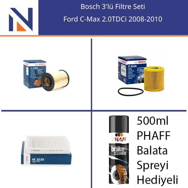 Ford C-Max 2.0TDCi 2008-2010 Bosch 3'lü Filtre Seti