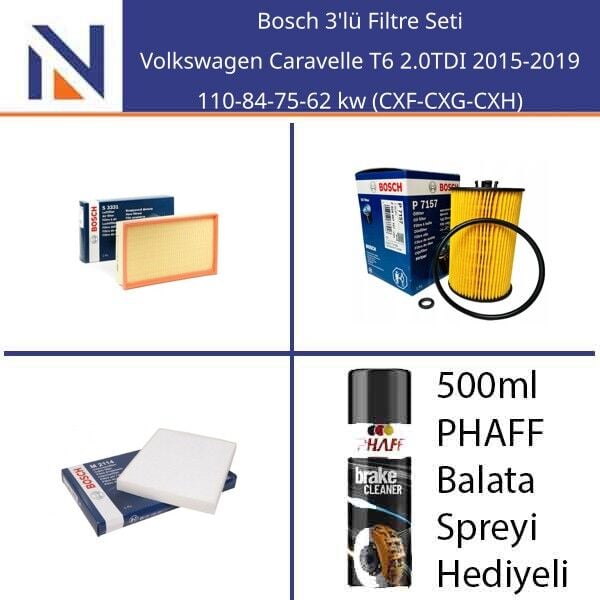 Volkswagen Caravelle T6 2.0TDI 2015-2019 Bosch 3'lü Filtre Seti