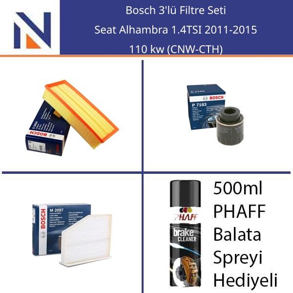 Seat Alhambra 1.4TSI 2011-2015 Bosch 3'lü Filtre Seti