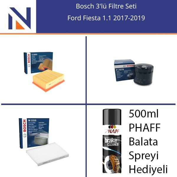 Ford Fiesta 1.1 2017-2019 Bosch 3'lü Filtre Seti