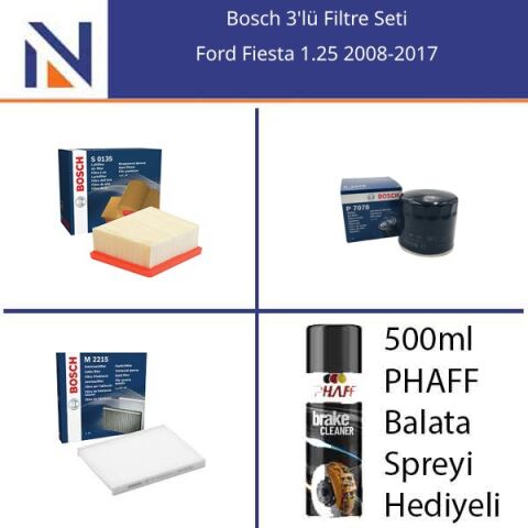 Ford Fiesta 1.25 2008-2017 Bosch 3'lü Filtre Seti